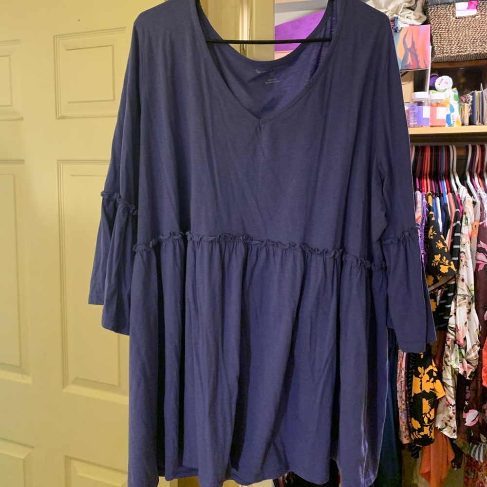 Woman Within purple (purplish blue) 3/4 sleeve, bell sleeve top